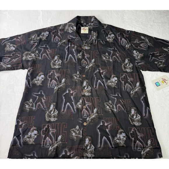 David Carey Other - VINTAGE Elvis Presley David Carey Shirt Mens 2XL Black Elvis AOP Hawaiian NWT